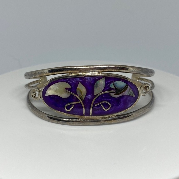 💋 Silver Mother of Pearl & Abalone Cuff Bracelet - Picture 2 of 5